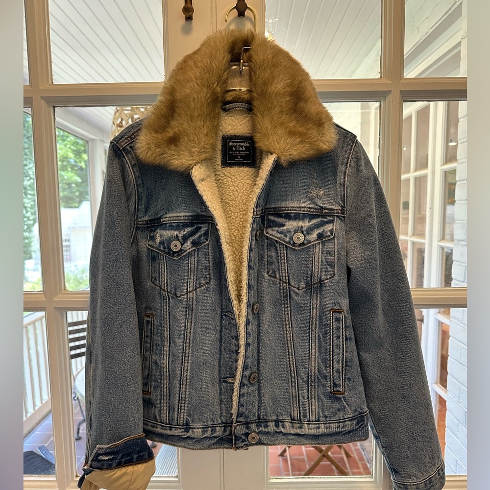 Abercrombie & Fitch Denim Jacket with Faux Fur Collar